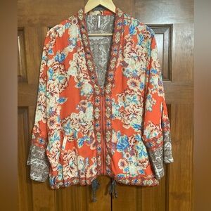 Free People floral cinched zip Kimono Jacket women’s M/L boho